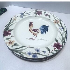 Coventry Spring Rooster Salad Plates Set of 3 Stoneware Farmhouse Floral 8"